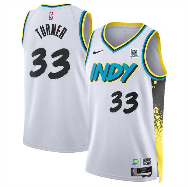 Men%27s Indiana Pacers #33 Myles Turner White 2024-25 City Edition Stitched Jersey Dzhi->los angeles clippers->NBA Jersey
